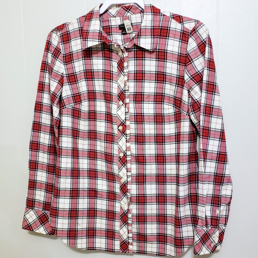 Talbots Ruffle Holiday Metallic Flannel Top